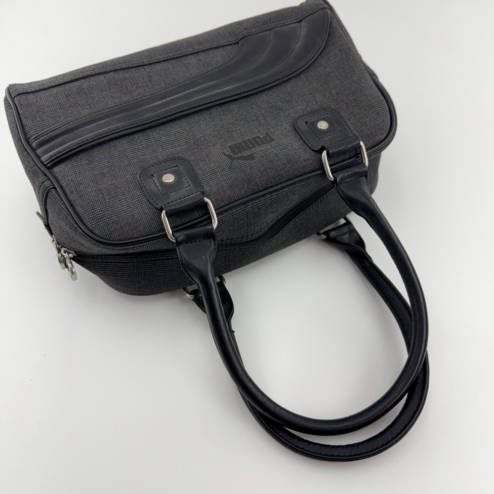 Puma Grey Glen Plaid Bowling Bag Handbag Black Trim Sporty Satchel - Picture 9 of 11